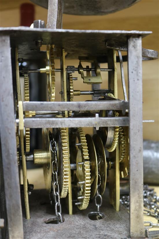A 17th century style brass dial shelf clock, with single hand height 28cm